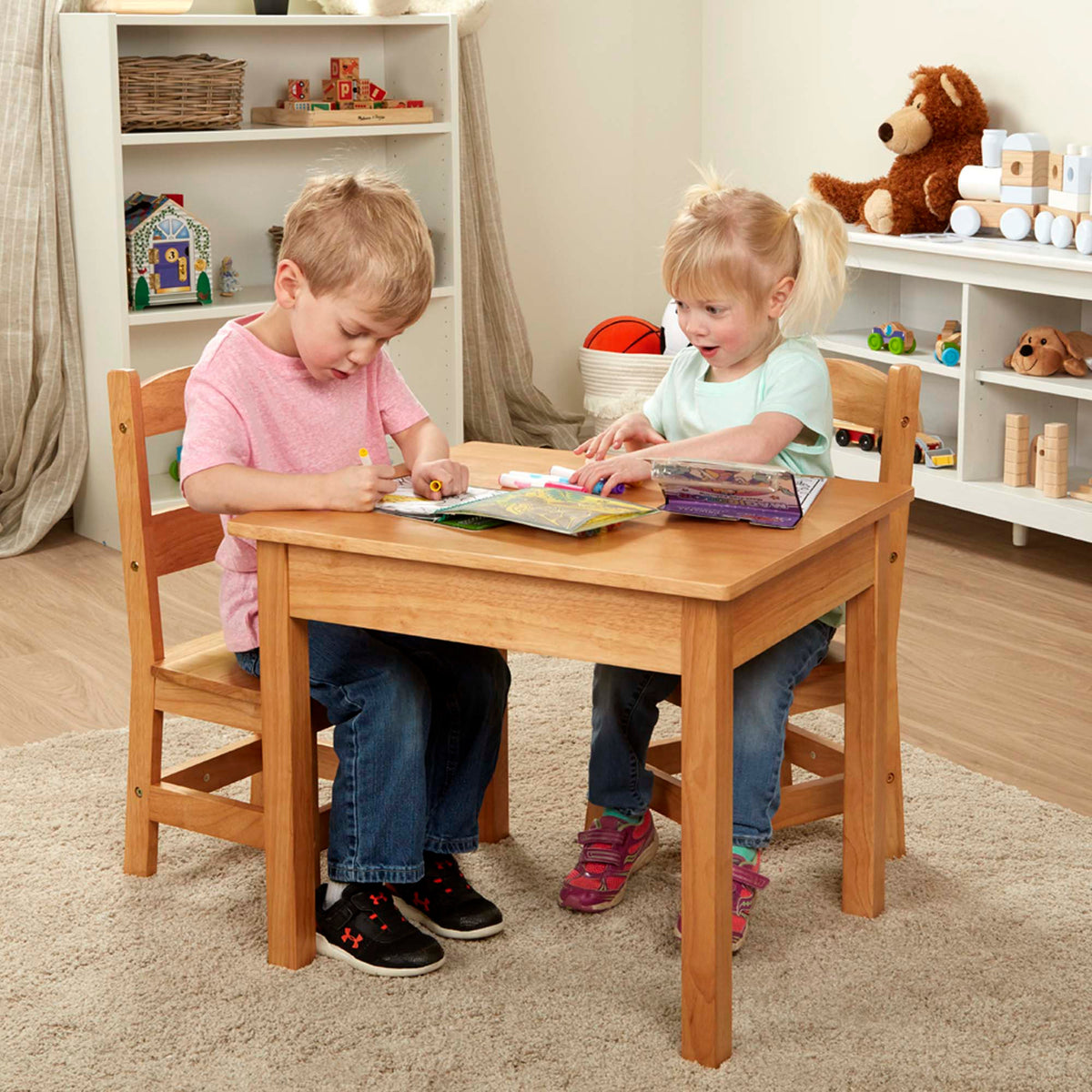 Wooden Table & Chairs Set, Set of 3
