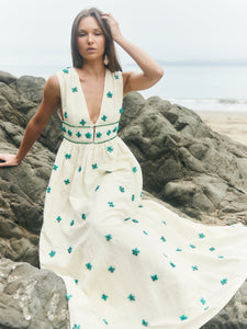 Becca Midi Dress in Ivory & Turquoise