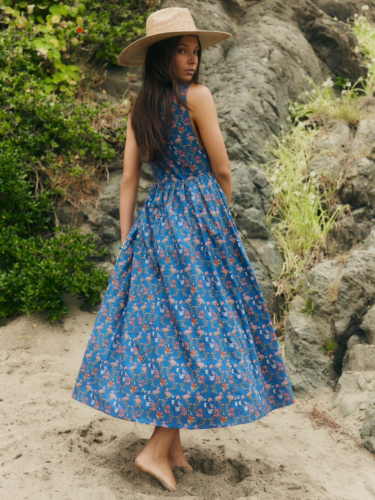 Becca Midi Dress in Blue Floral Spritz