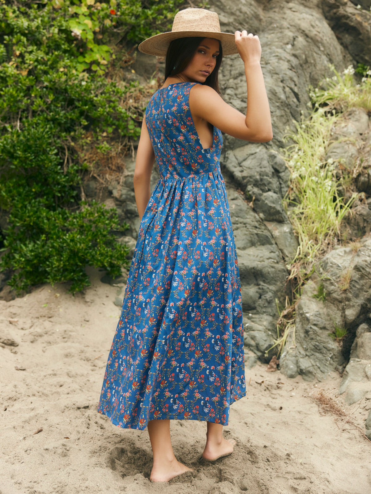 Becca Midi Dress in Blue Floral Spritz