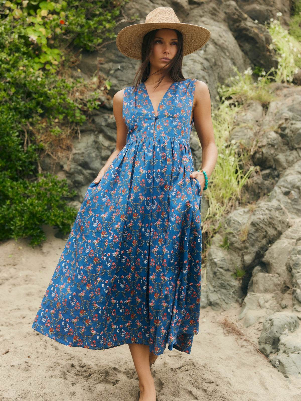 Becca Midi Dress in Blue Floral Spritz