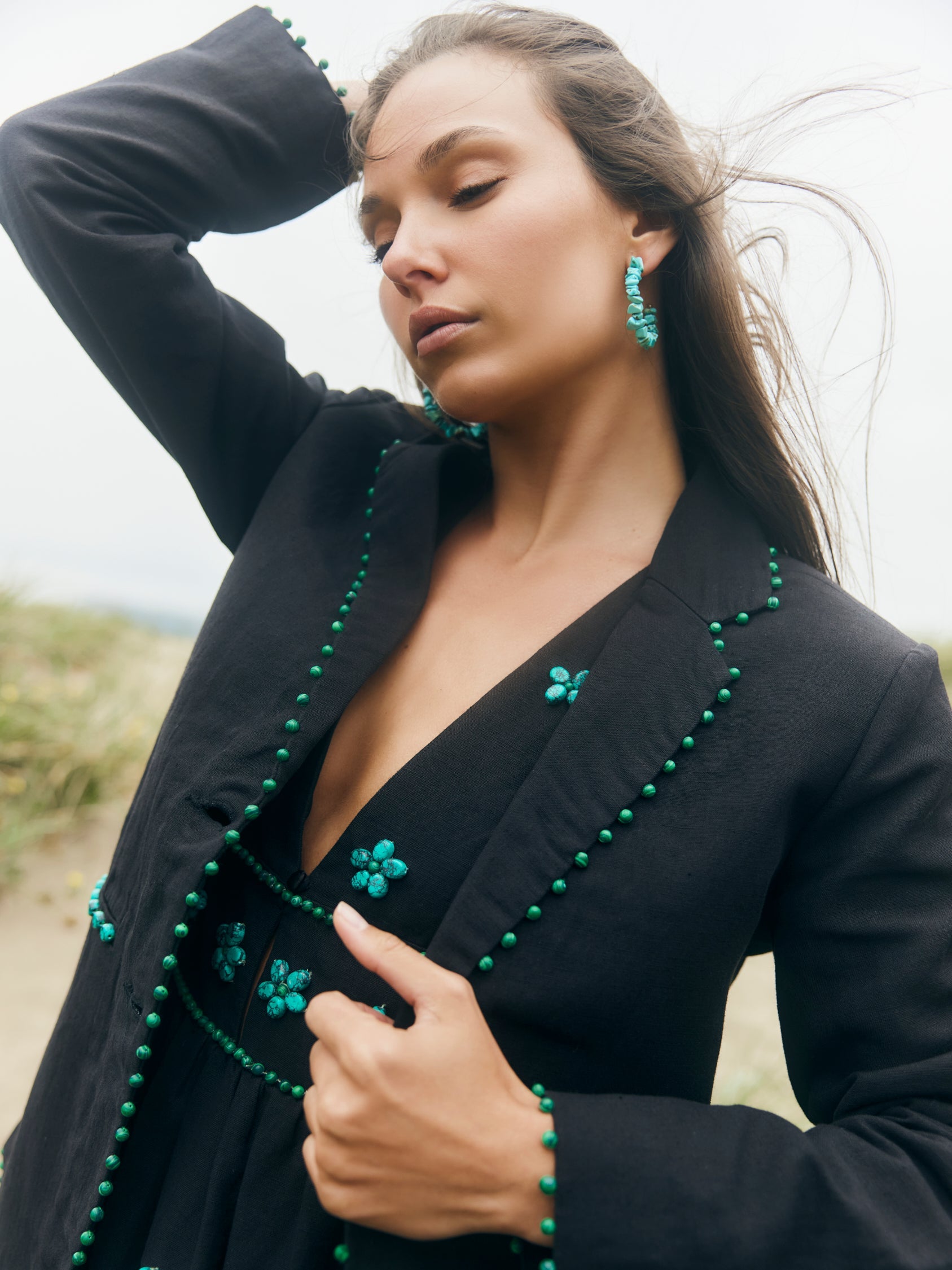 Amber Blazer in Black & Turquoise