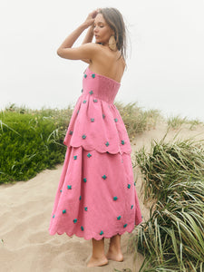 Daisy Strapless Maxi Dress in Hot Pink & Turquoise