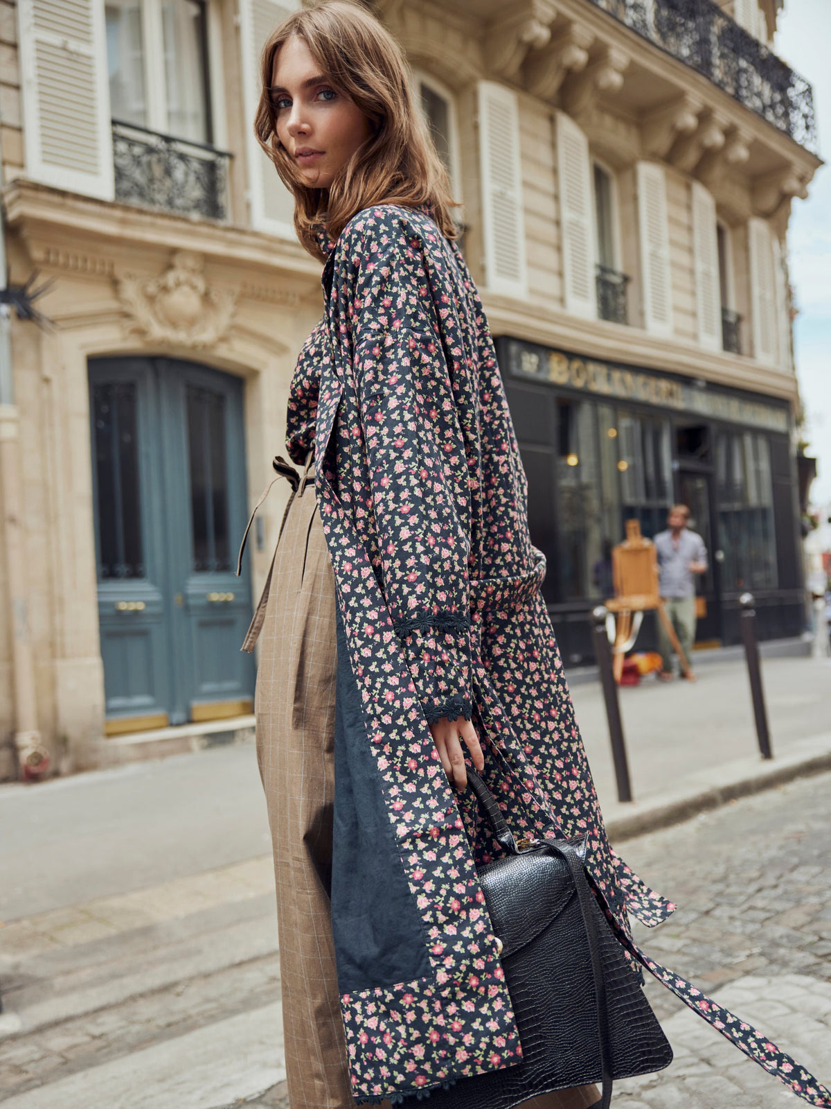 Robe Jacket in Black Rose Floral