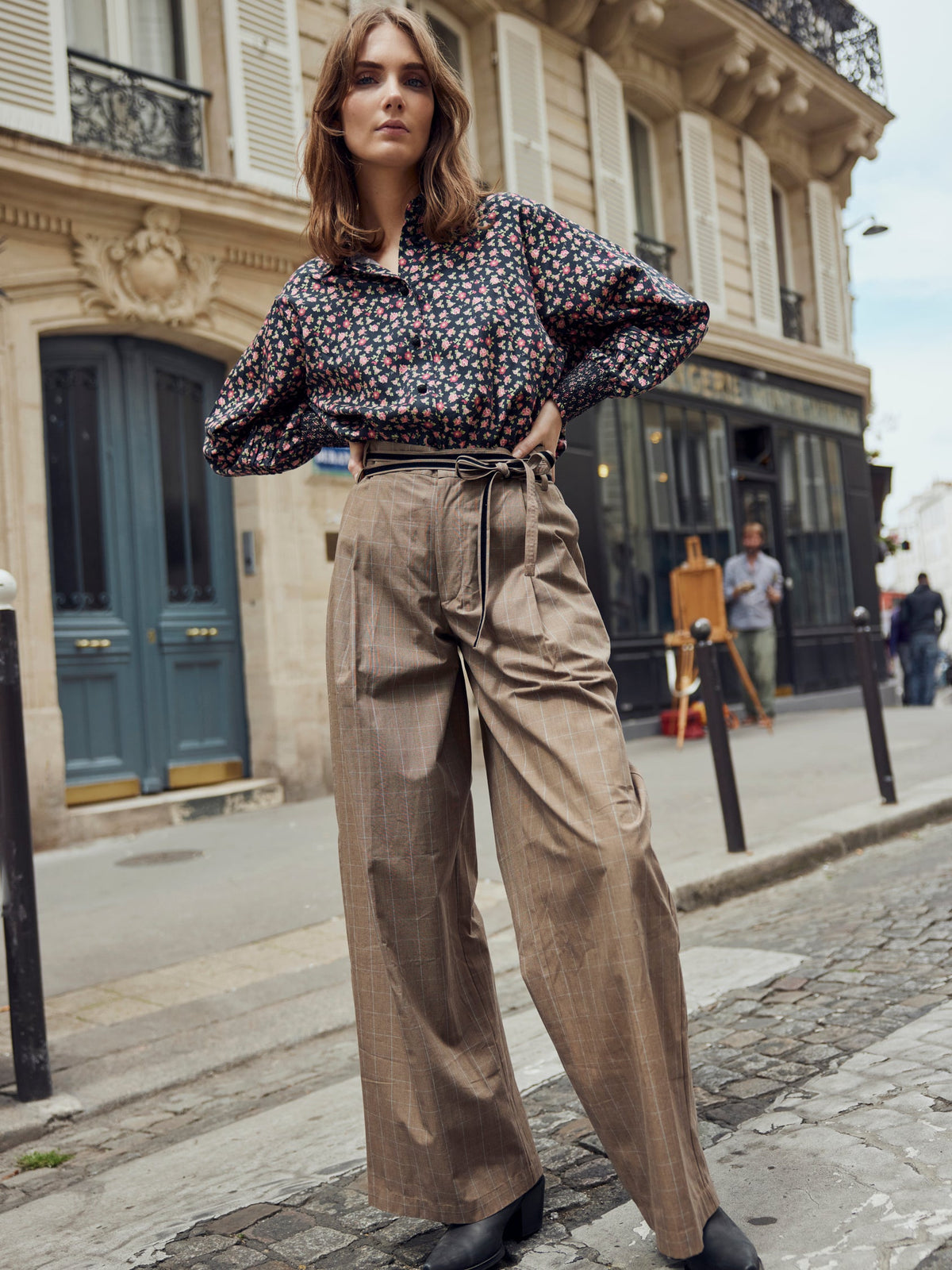 Willow Pant in Coco Check With Baby Blue Pinstripe