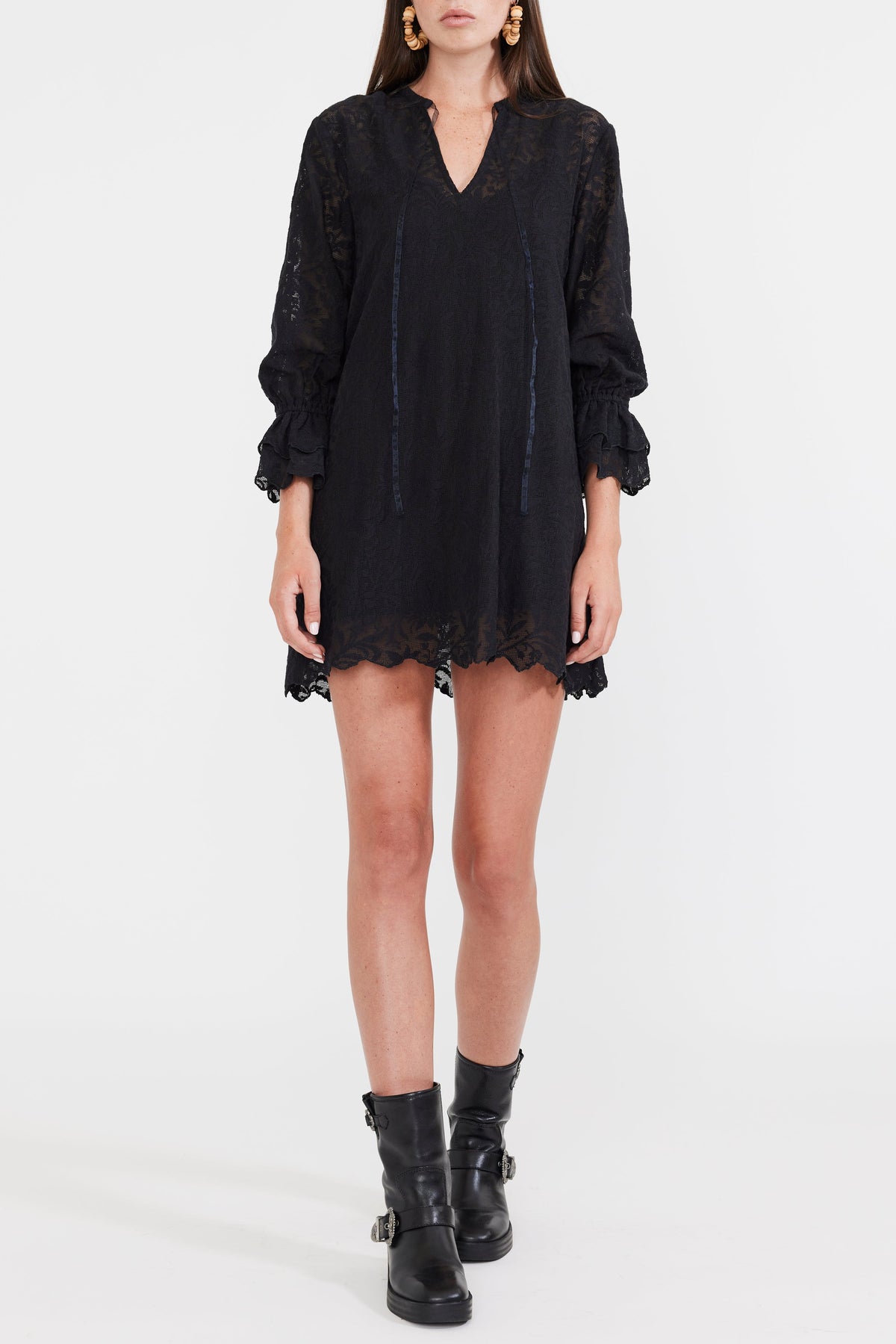 Lane Mini Dress in Black Crochet Lace