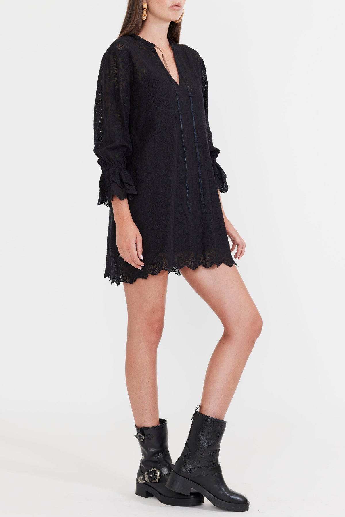 Lane Mini Dress in Black Crochet Lace