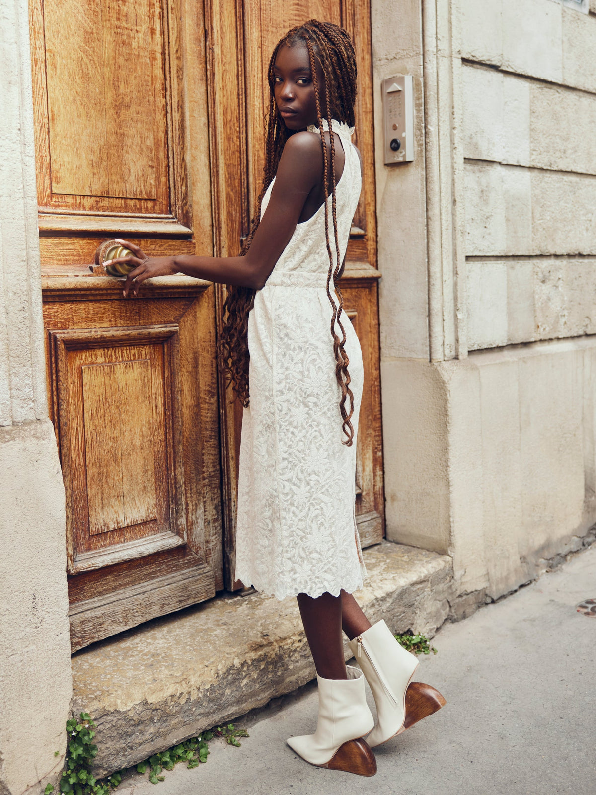 Ilona Midi Dress in Ivory Crochet Lace