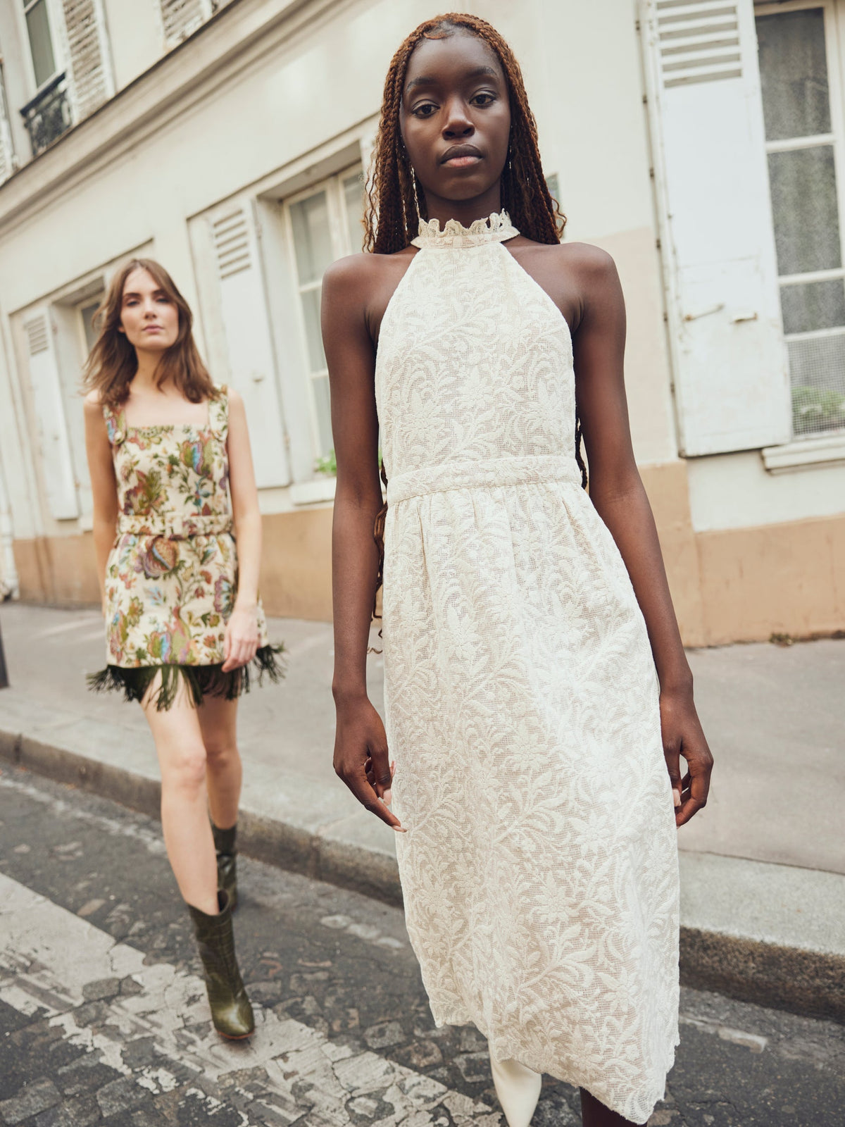 Ilona Midi Dress in Ivory Crochet Lace