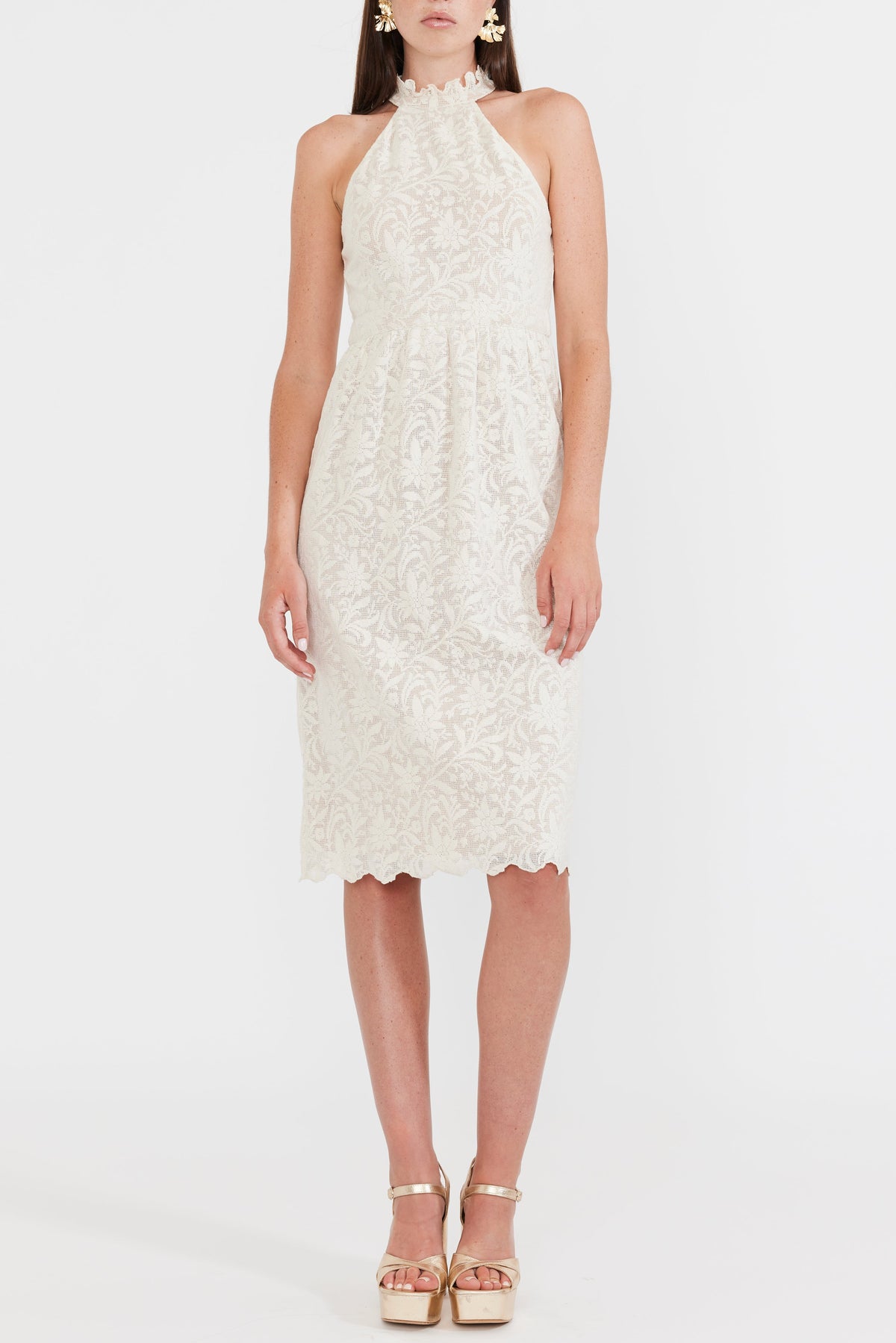 Ilona Midi Dress in Ivory Crochet Lace