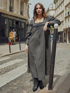 Tara Maxi Dress in Black Khaki Stripe