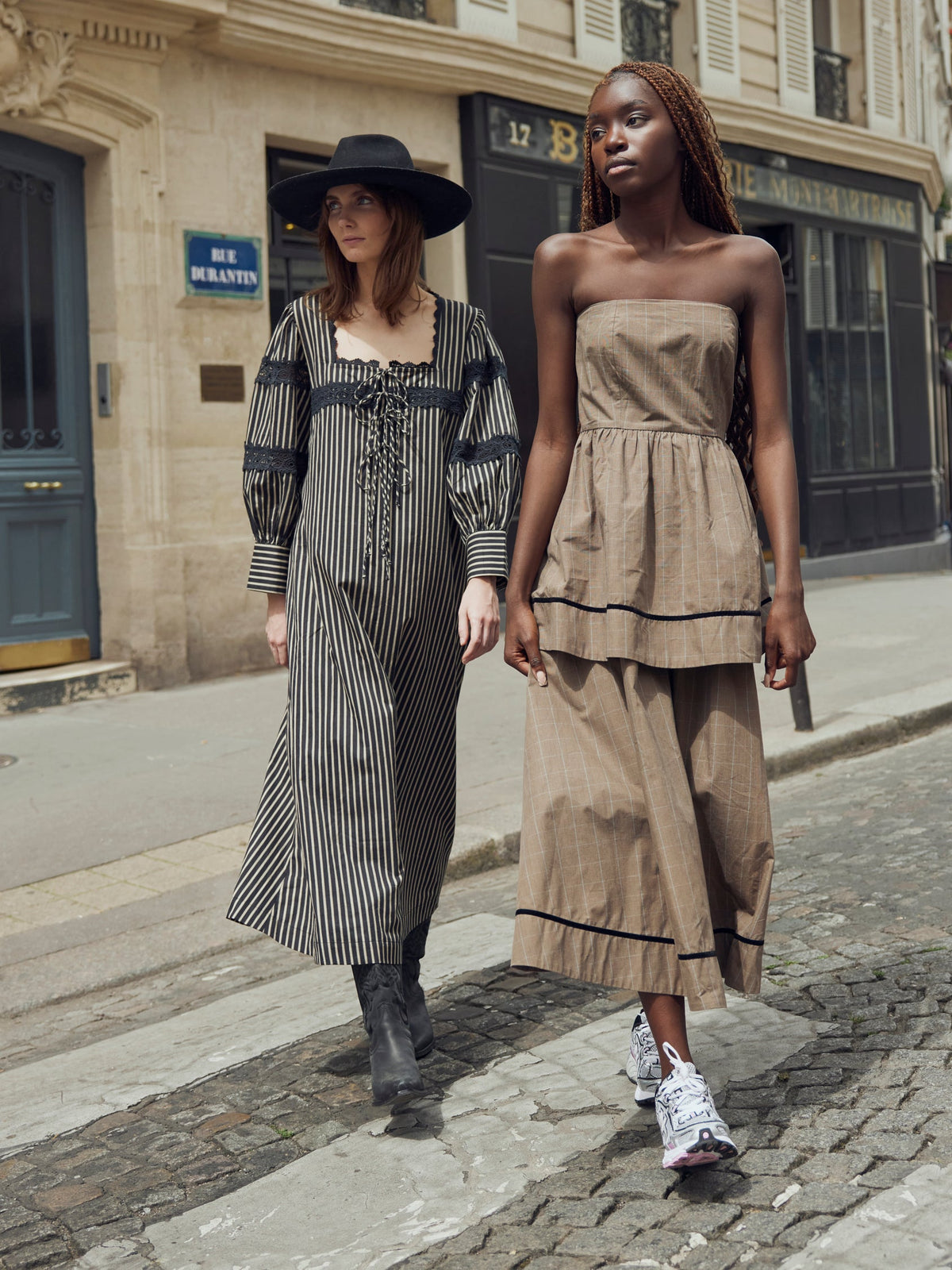 Tara Maxi Dress in Black Khaki Stripe