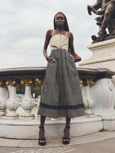 Hart Midi Dress in Black Khaki Stripe