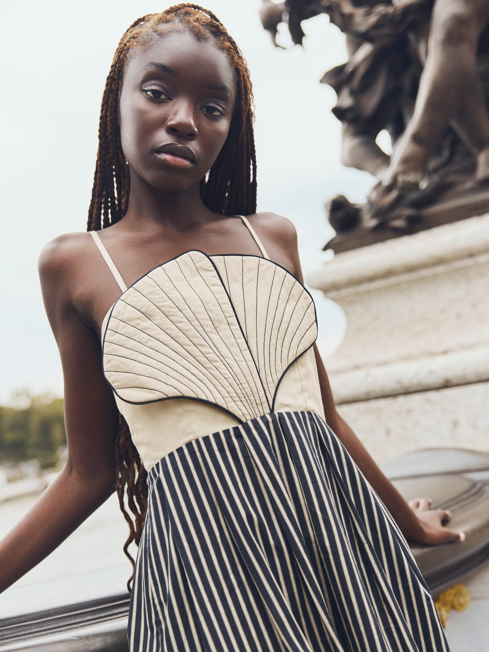 Hart Midi Dress in Black Khaki Stripe