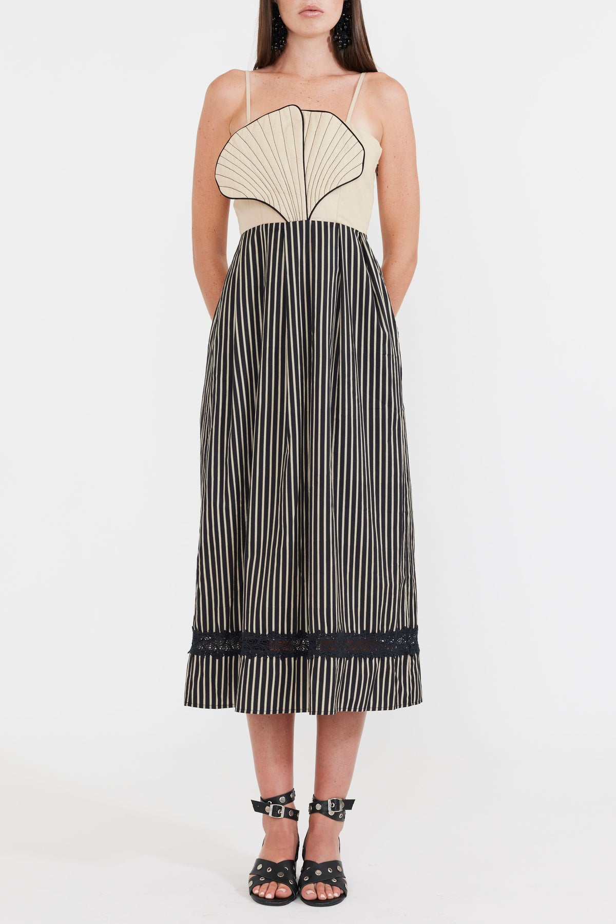 Hart Midi Dress in Black Khaki Stripe