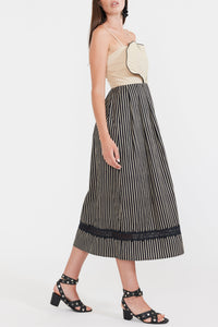 Hart Midi Dress in Black Khaki Stripe