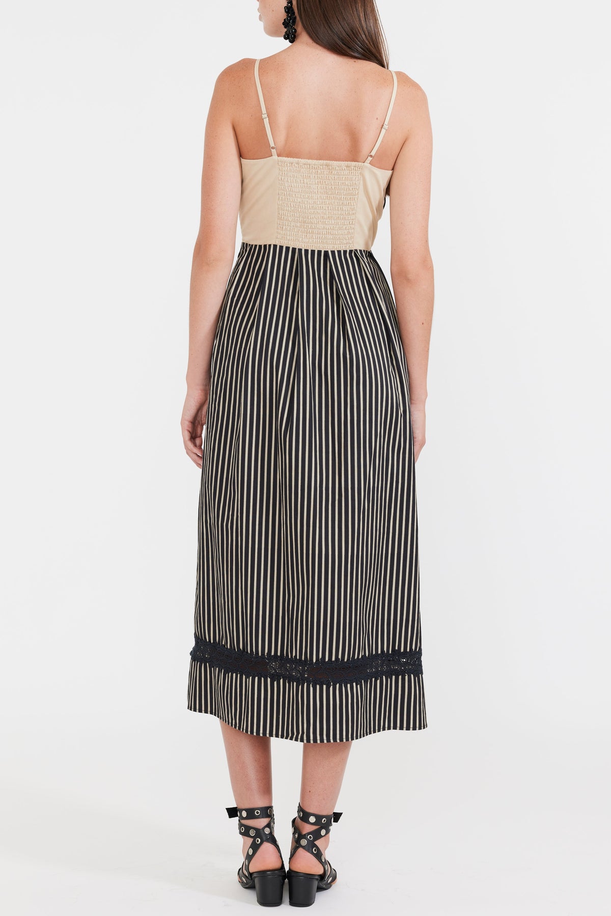 Hart Midi Dress in Black Khaki Stripe