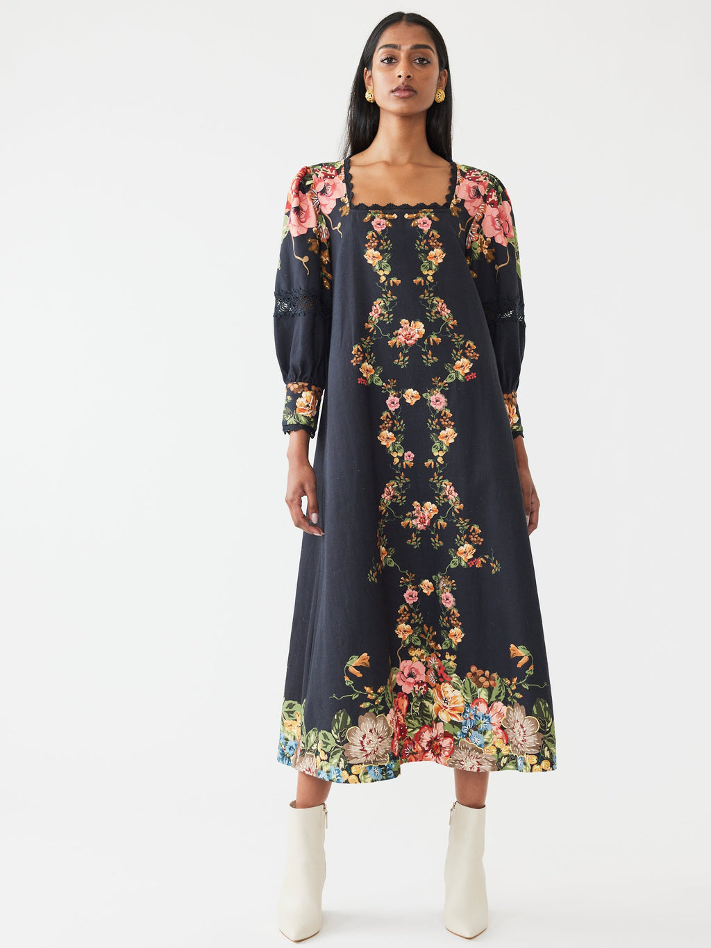 Tara Dress in Black Victorian Floral