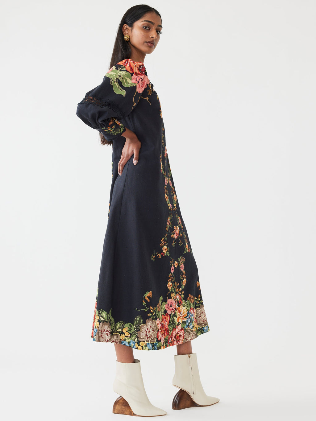 Tara Dress in Black Victorian Floral