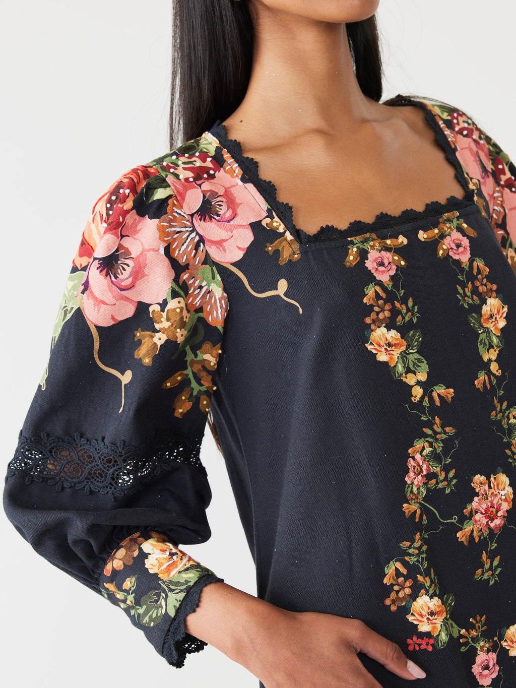 Tara Dress in Black Victorian Floral