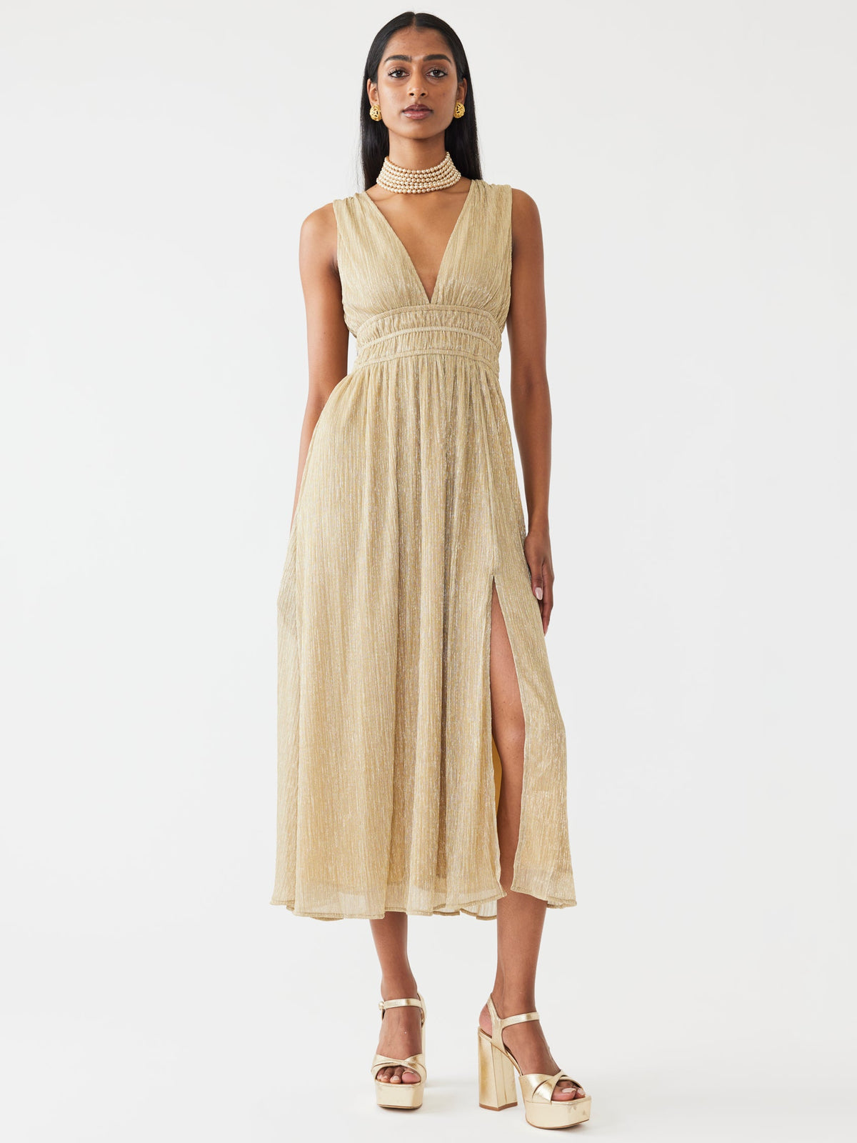 Estelle Dress in Gold Shimmer Crinkle