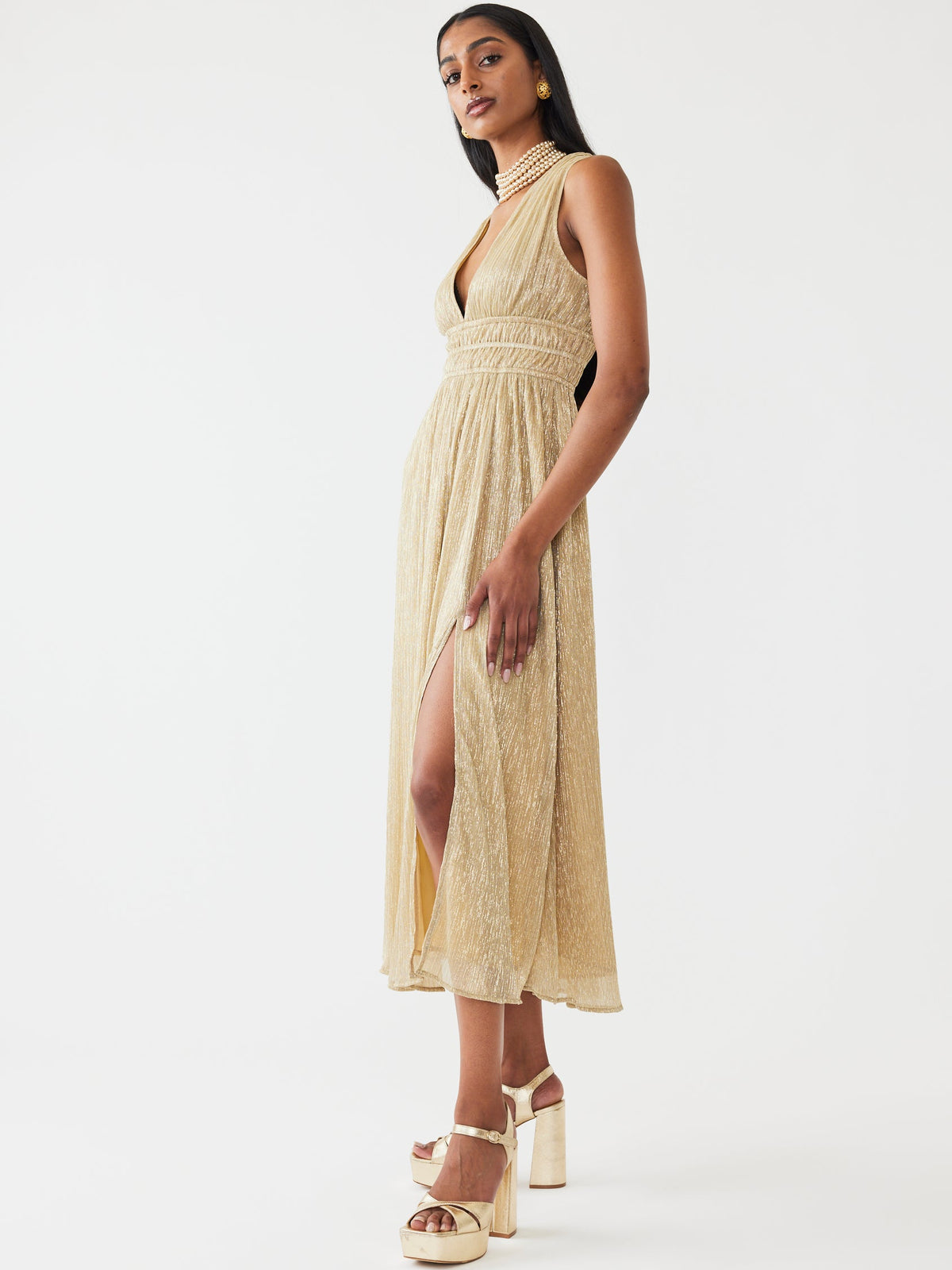 Estelle Dress in Gold Shimmer Crinkle