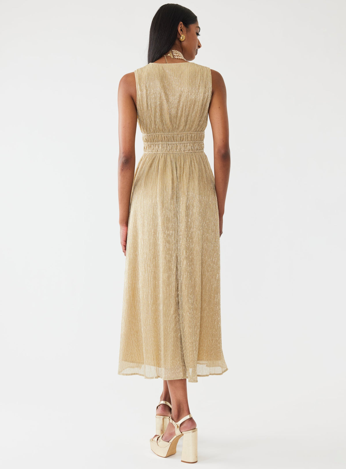 Estelle Dress in Gold Shimmer Crinkle