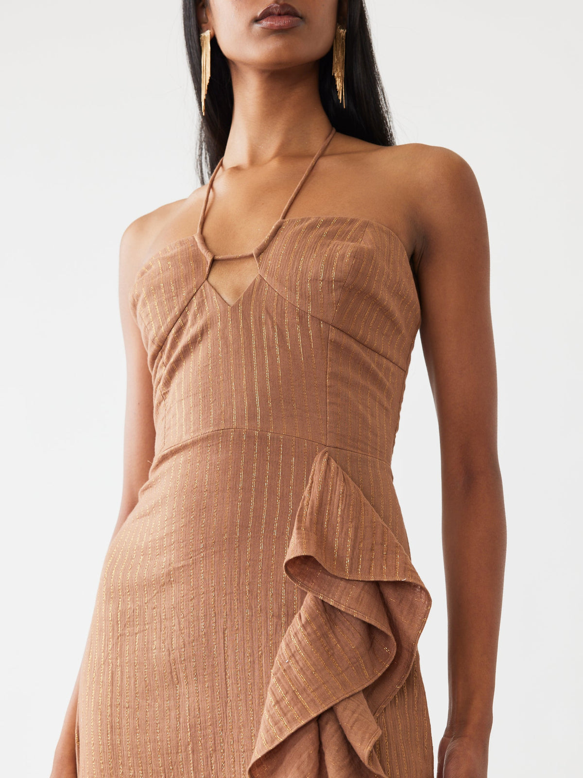 Angelica Dress in Copper Lurex Stripe