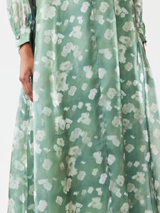 Caroline Dress in Green Blurry Magnolia