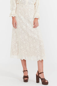 Carly Midi Skirt in Ivory Crochet Lace