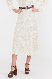 Carly Midi Skirt in Ivory Crochet Lace