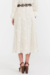 Carly Midi Skirt in Ivory Crochet Lace