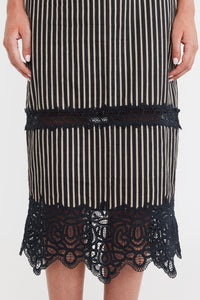 Lacey Midi Skirt in Black & Khaki Stripe