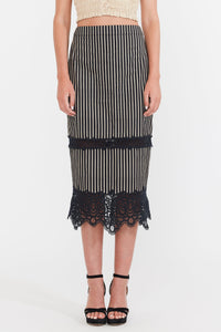 Lacey Midi Skirt in Black & Khaki Stripe