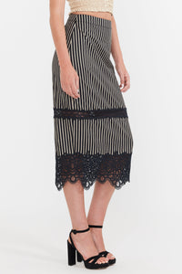 Lacey Midi Skirt in Black & Khaki Stripe