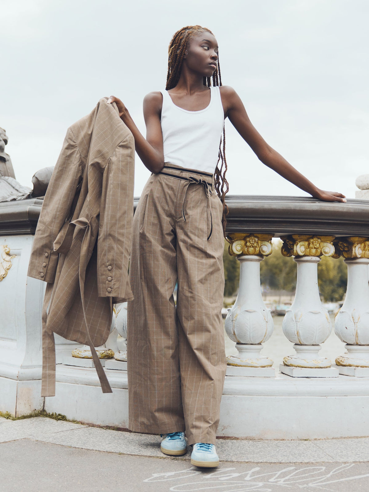 Willow Pant in Coco Check With Baby Blue Pinstripe