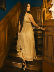 Estelle Dress in Gold Shimmer Crinkle