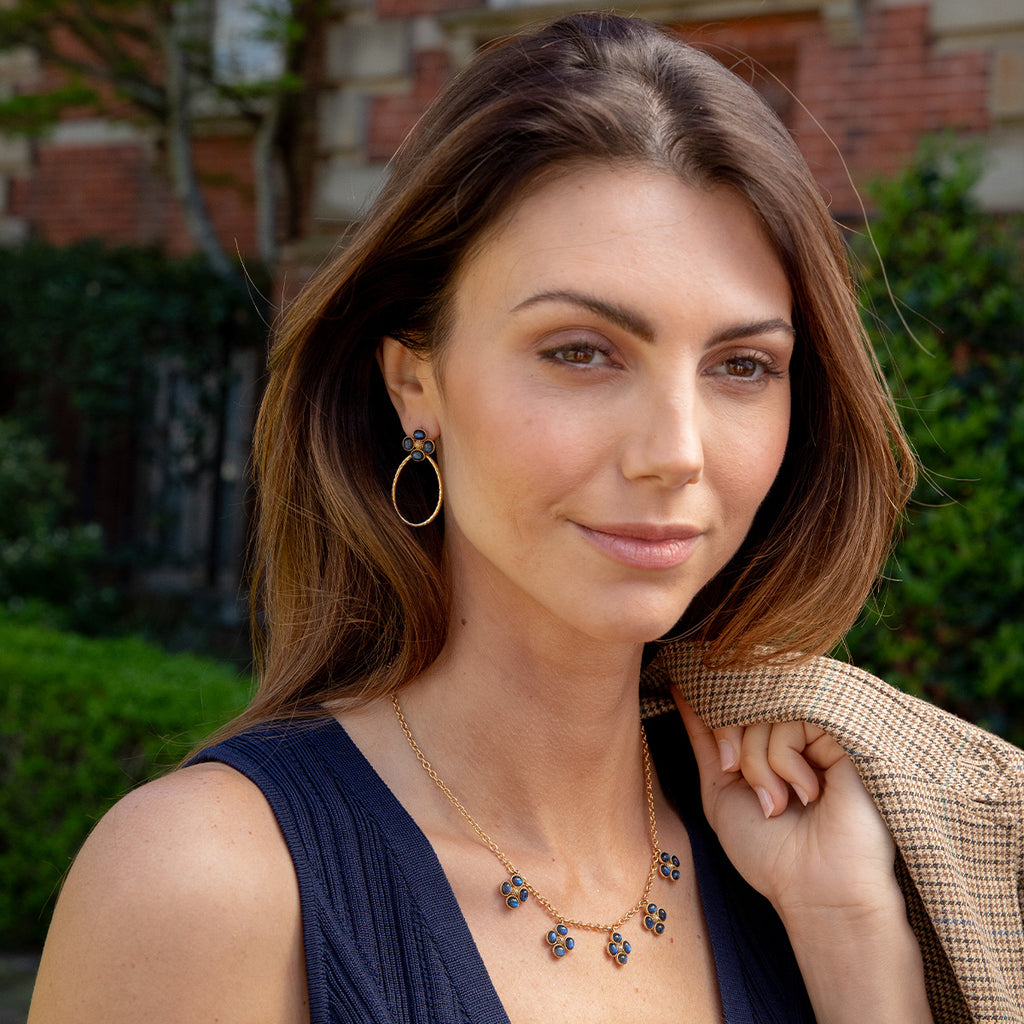 Berry Clover Teardrop  Earrings in Blue Labradorite