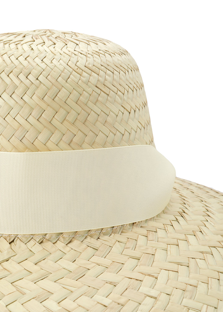 Daisy Sun Hat with Long Ivory Grosgrain Ribbon