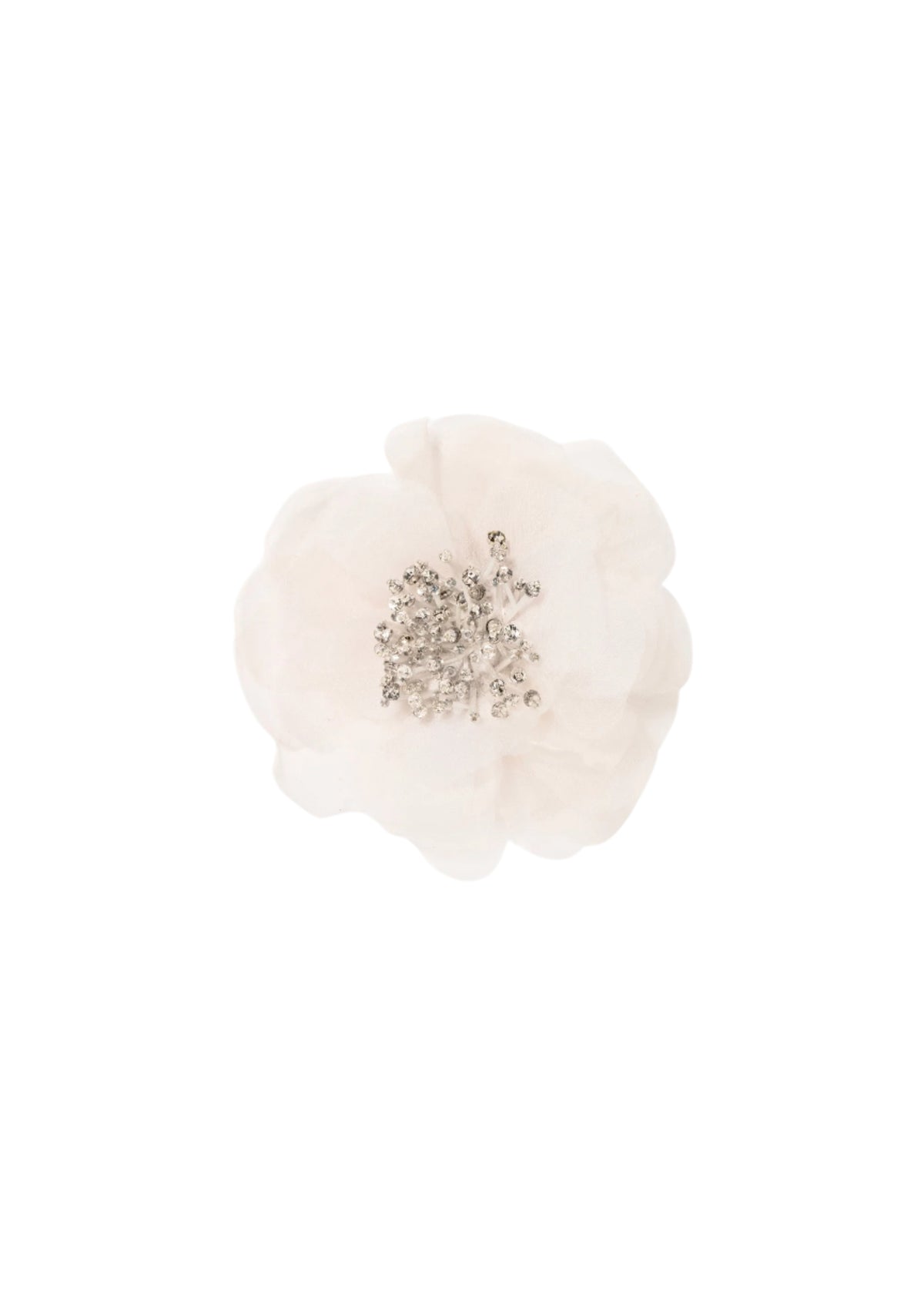 Front view of Chantrell Barrette in Cream showcasing silk flower petals and crystal stamen on a white background