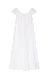 Long Cotton Nightgown with Flower Trim in White