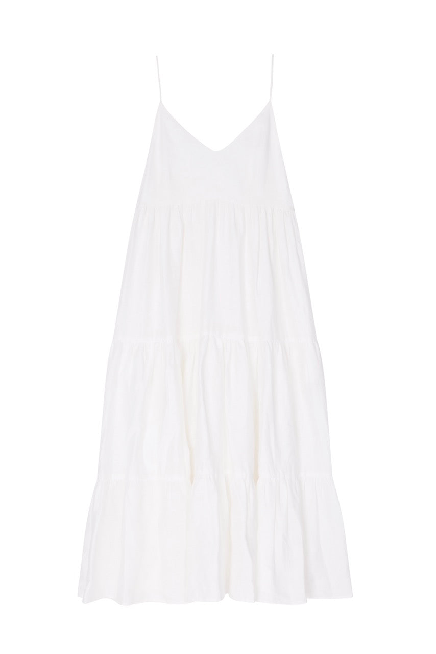 Claudia Spaghetti Strap Linen Ruffle Dress