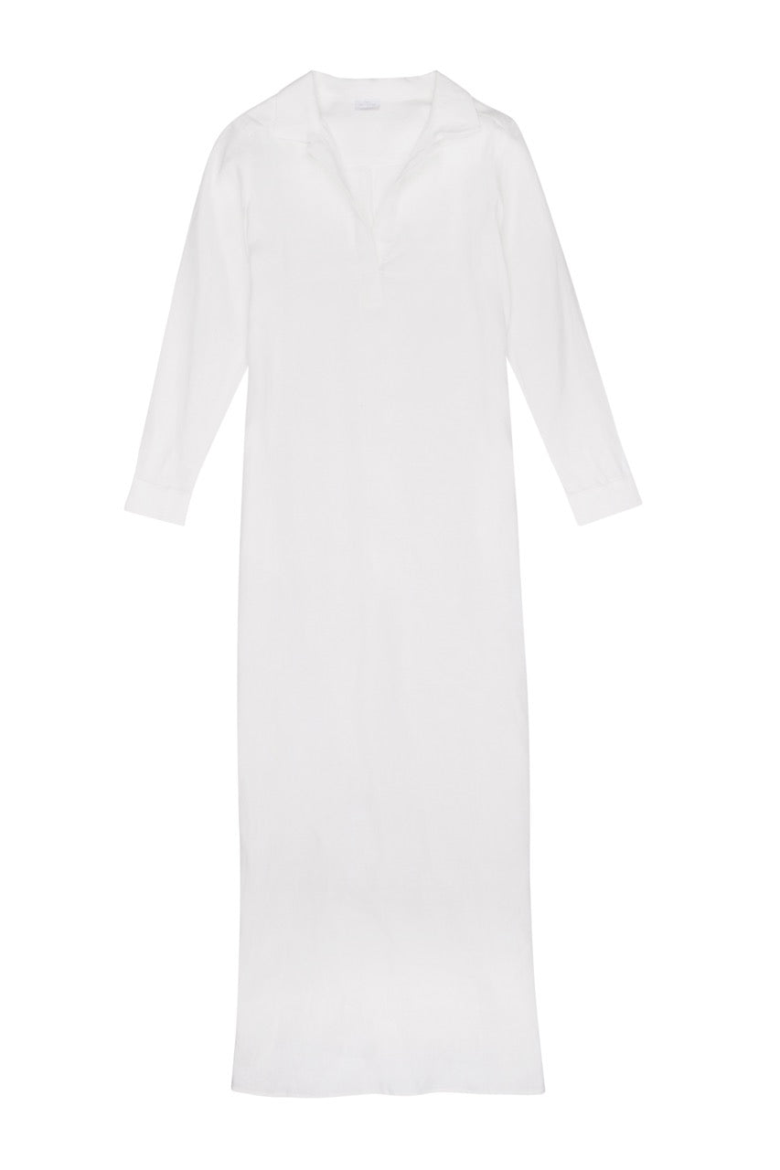 Long Linen Shirt Dress in Cream