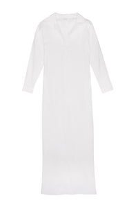 Long Linen Shirt Dress in Cream
