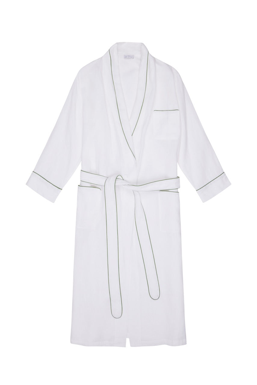 Linen Robe in Piped in Basil