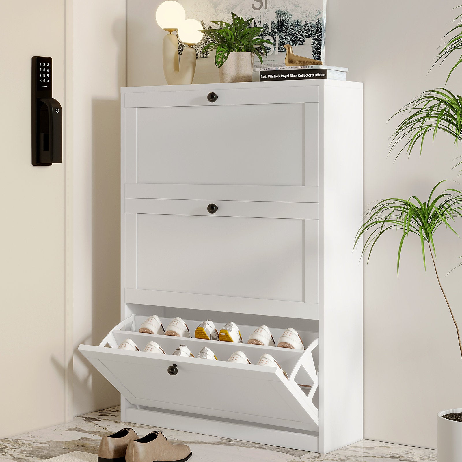 24 Pair Shoe Storage Cabinet (White)