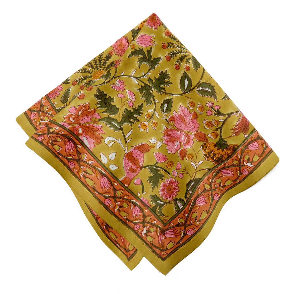 Damaris Napkins Pink & Mustard, Set of 4