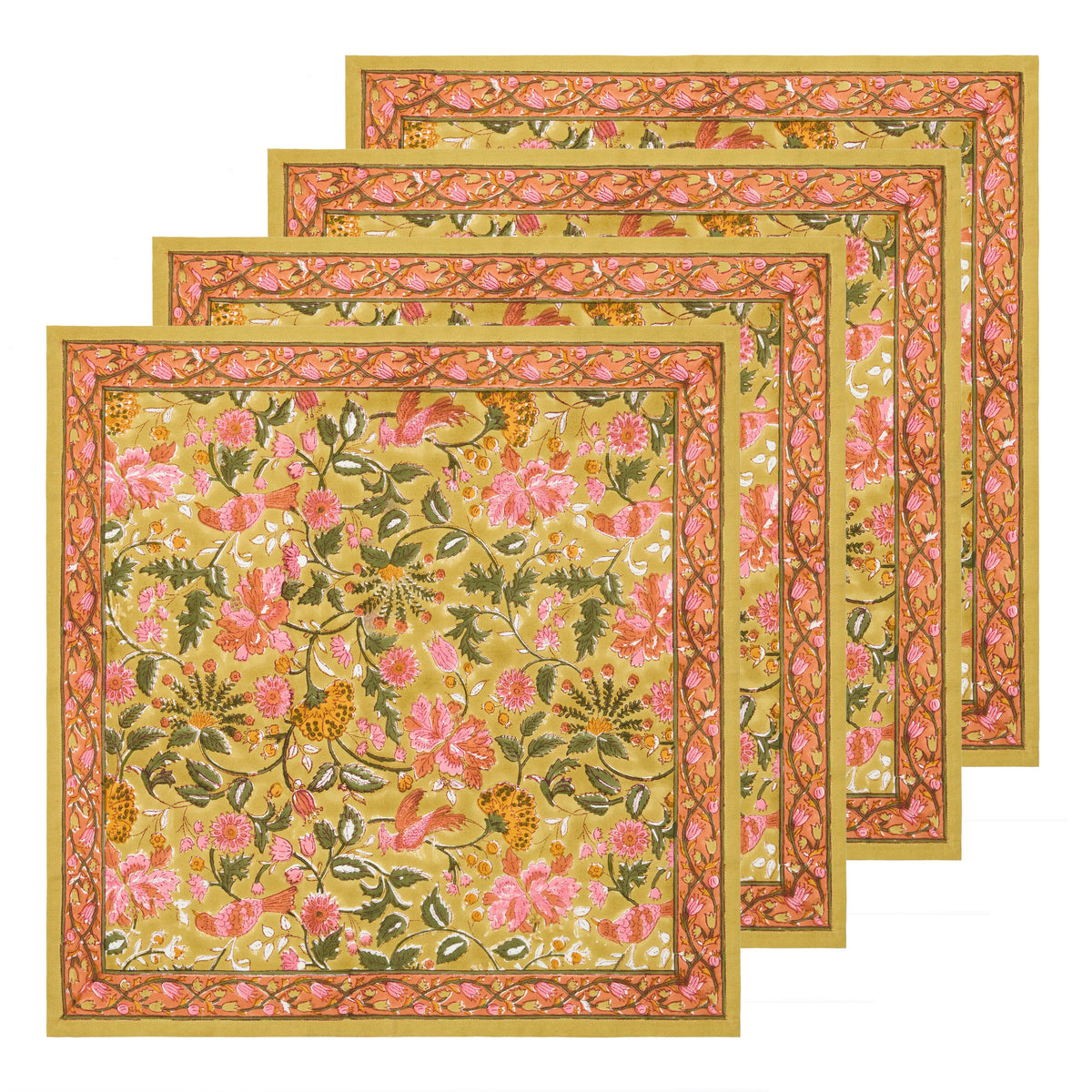 Damaris Napkins Pink & Mustard, Set of 4