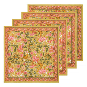 Damaris Napkins Pink & Mustard, Set of 4