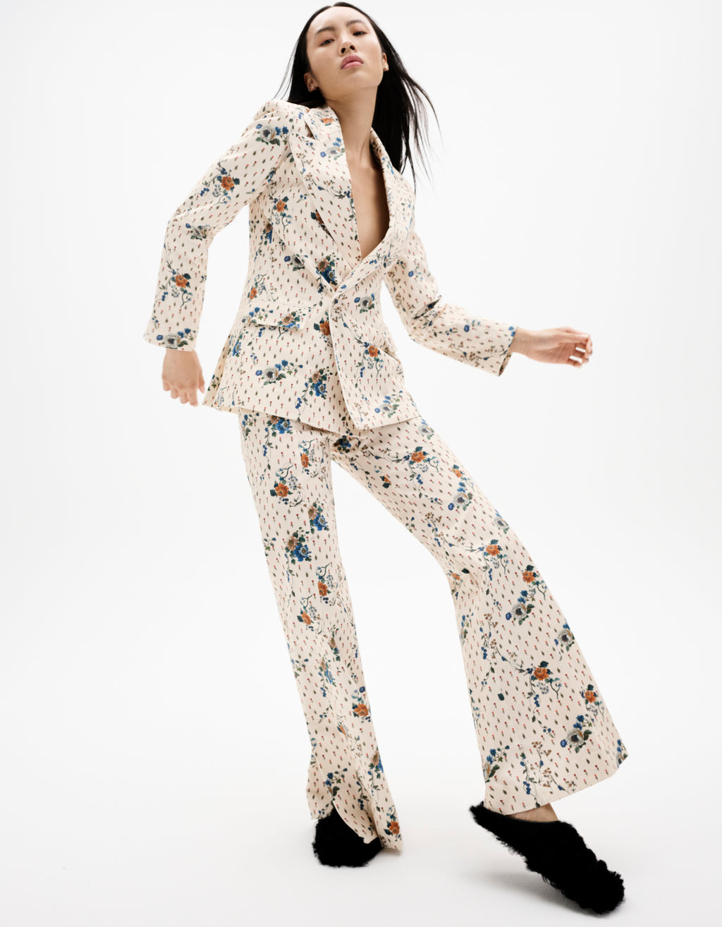 Quinn Twill Jacket in Floral Cream